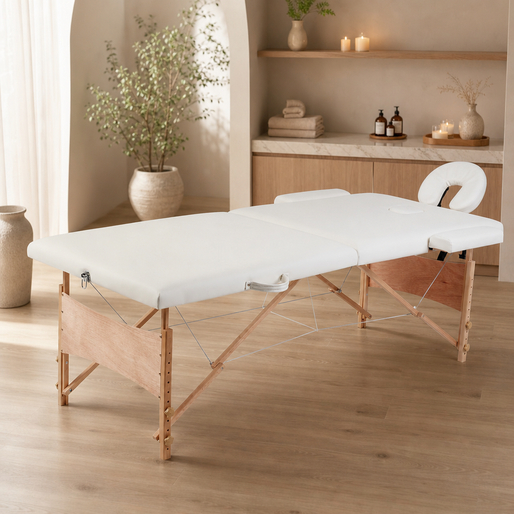 Table de massage pliante Essentiel Bois Blanc Crème