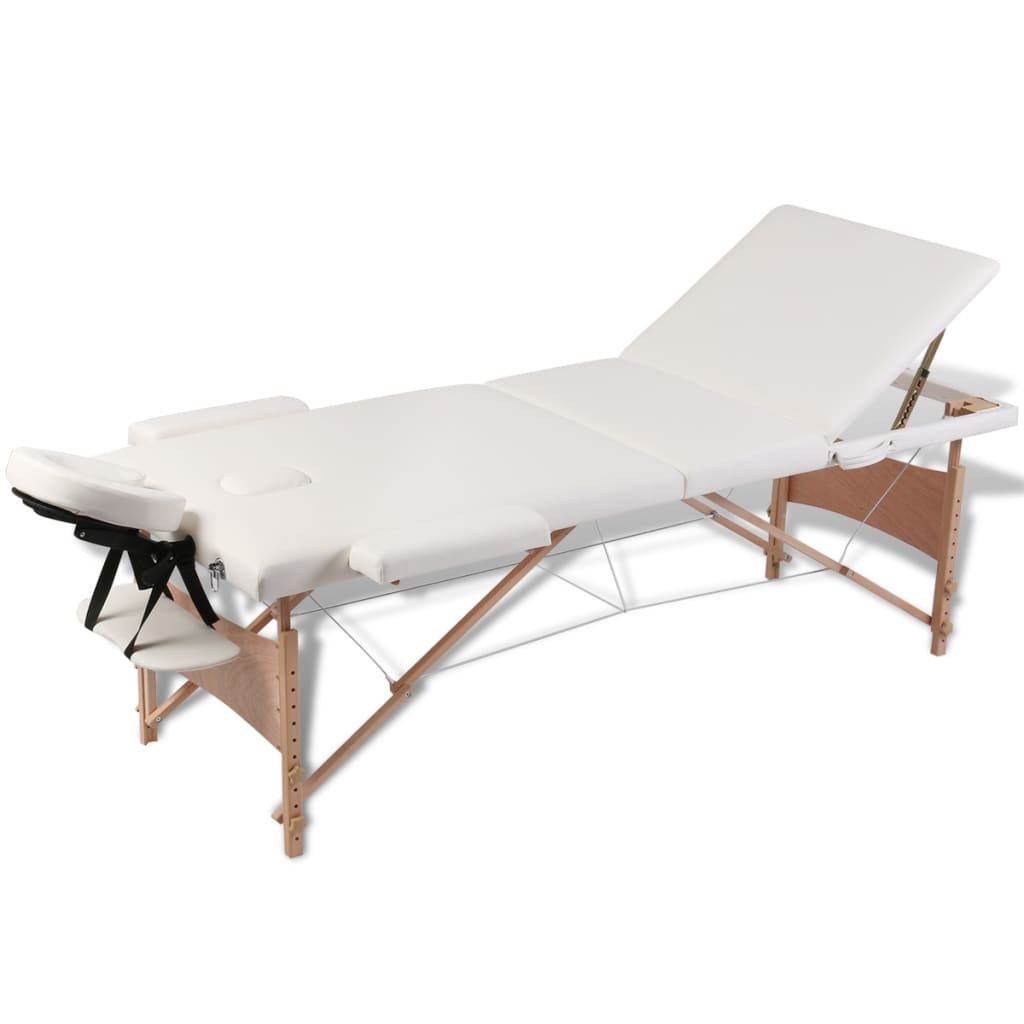 Table de massage pliante Confort Bois Blanc Crème