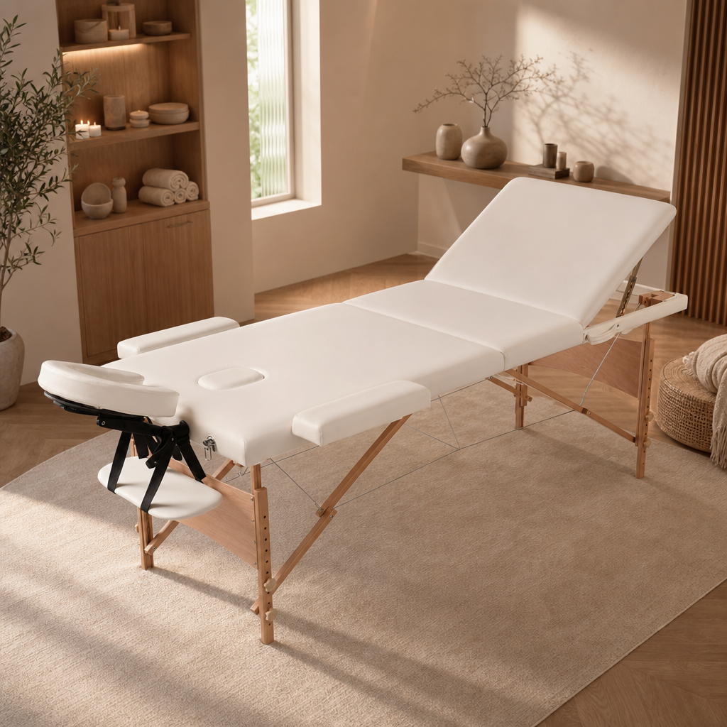 Table de massage pliante Confort Bois Blanc Crème