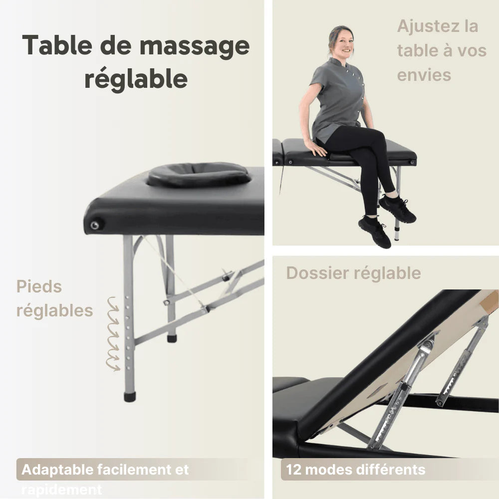 Table de massage pliante Confort Aluminium Blanc Crème