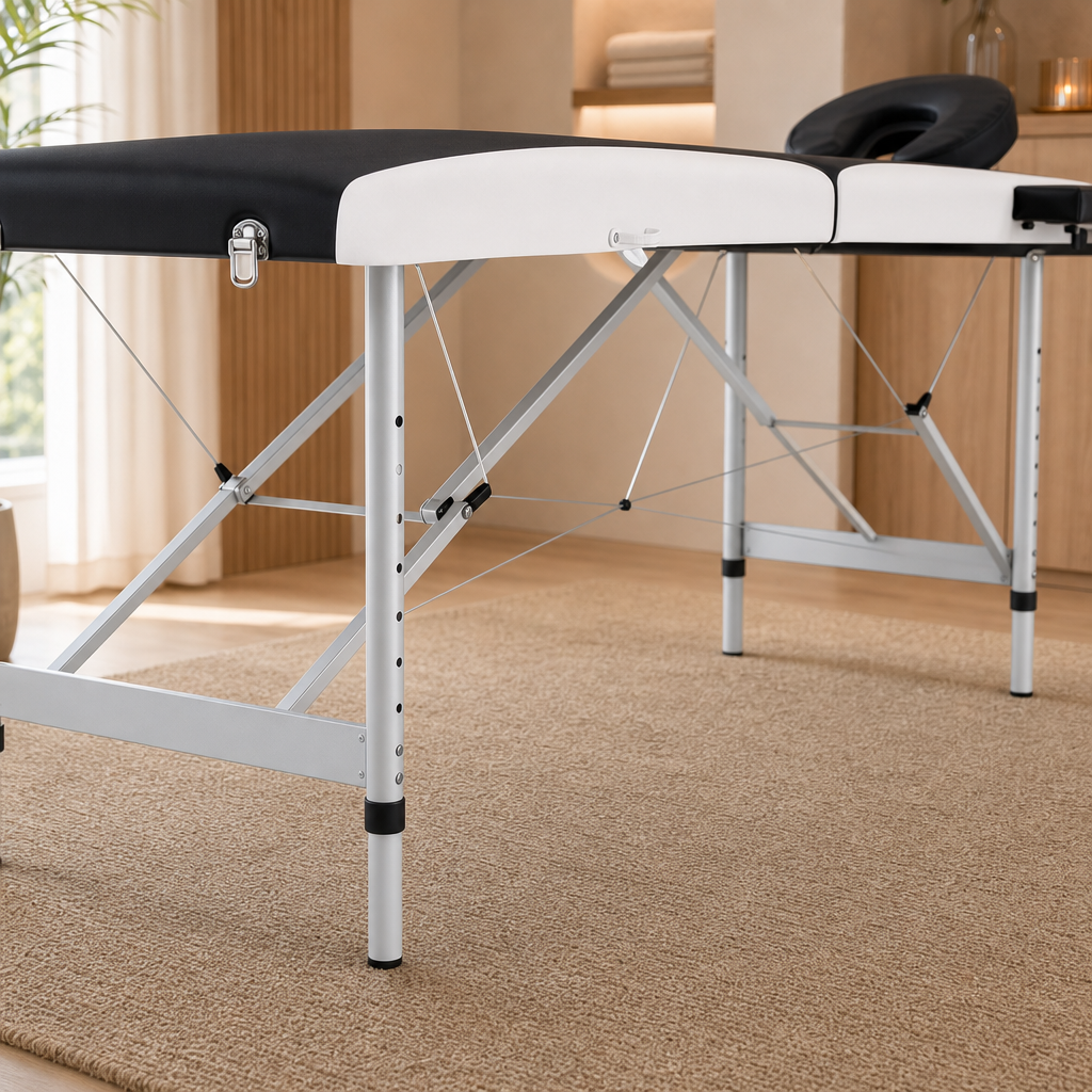 Table de massage pliante Essentiel Aluminium Noir et Blanc