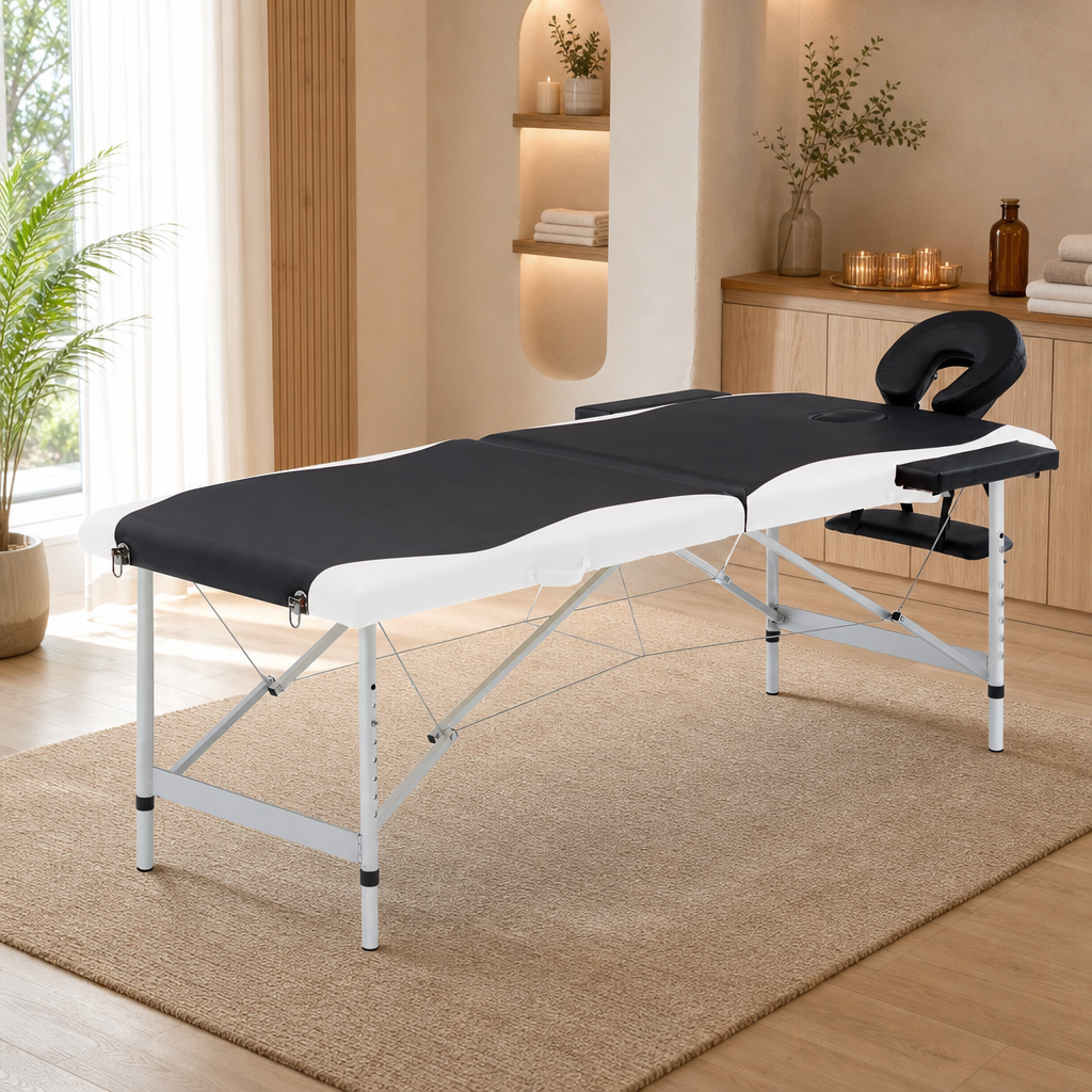Table de massage pliante Essentiel Aluminium Noir et Blanc